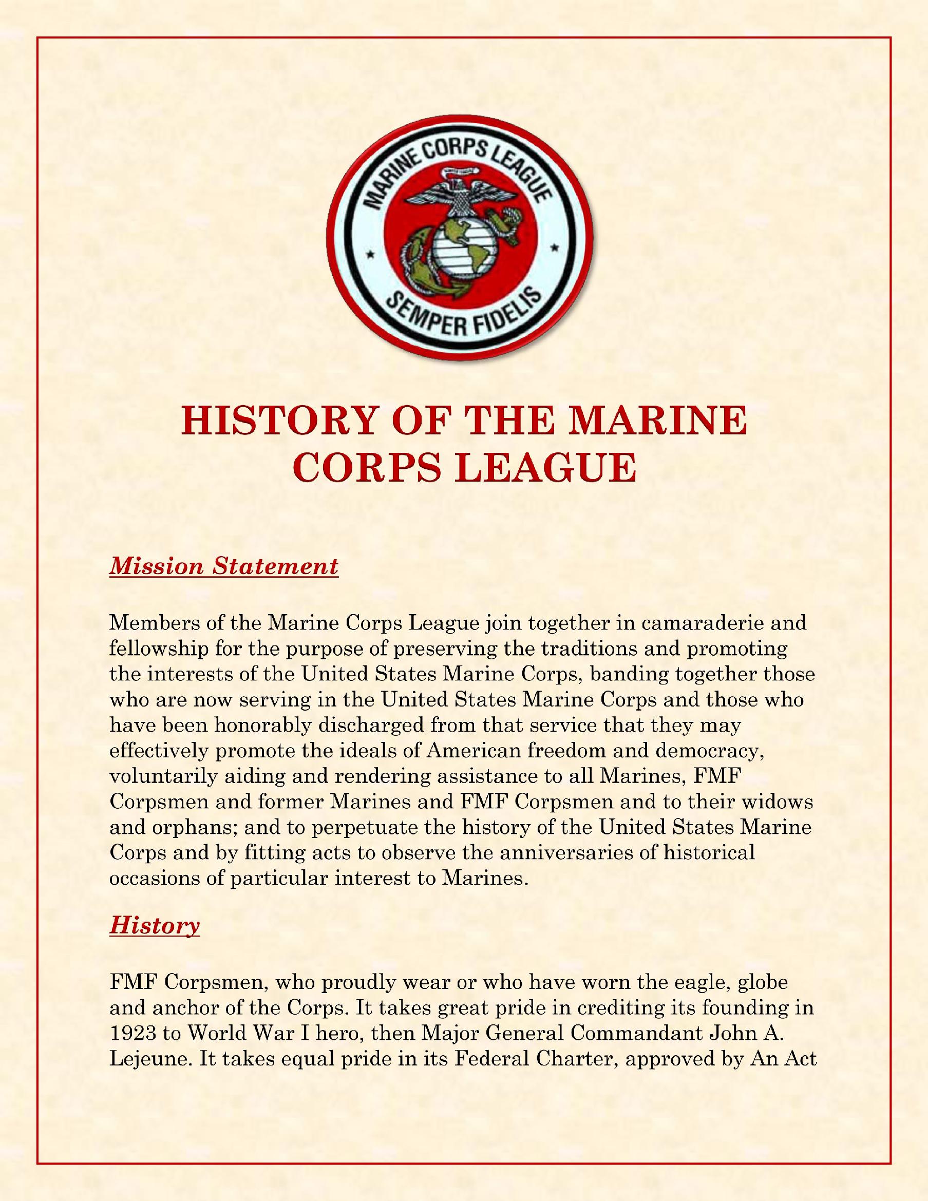 History of Marine Corps League
