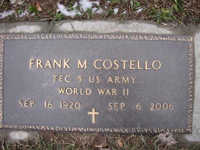 Cemetery stone of Frank M Costello