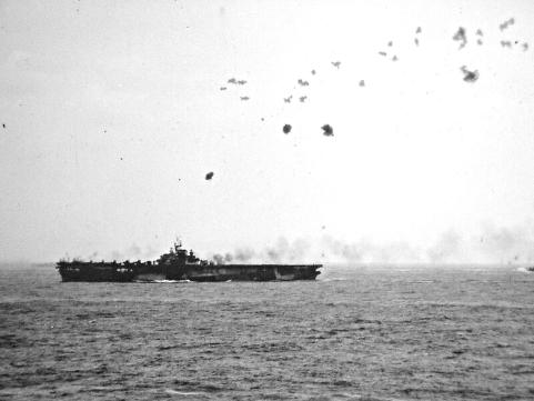 USS Hornet CV12 under attack during WW2